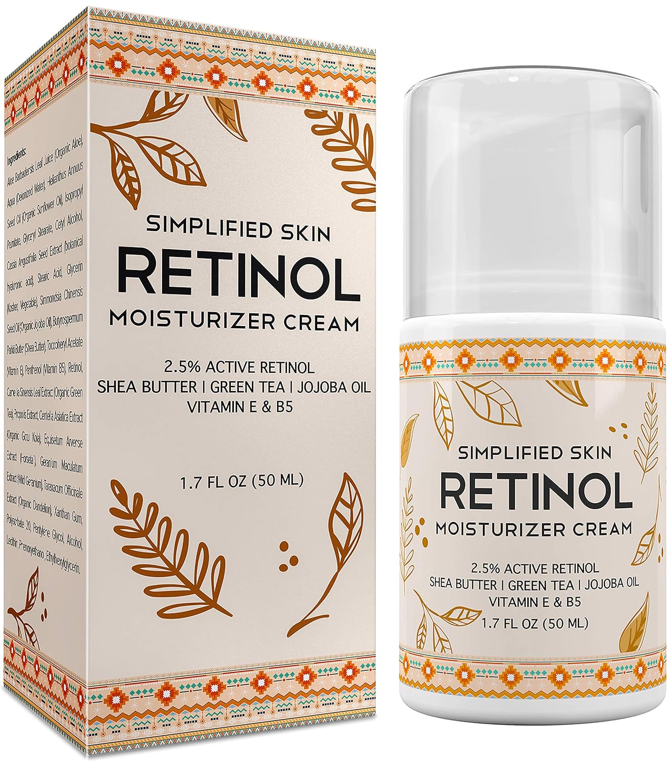 Retinol Moisturizer Cream 2.5% for Face & Eye Area with Vitamin E & Hyaluronic Acid for Anti Aging, Wrinkles & Acne - Best Night & Day Facial Cream by Simplified Skin 1.7 oz: Beauty
