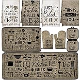 Fourluoo 10 Pcs Attractive Style Kitchen Dish Towels Rugs Oven Mitts and Pot Holders Set Farmhouse Kitchen Decor Set for Women Mom Daughter Gift Cooking Baking Grilling (Rustic Farmhouse)