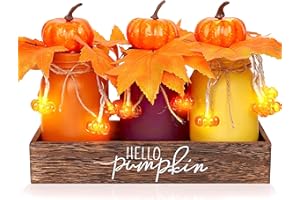 CNVOILA Thanksgiving Decorations Indoor 3 PCS, Thanksgiving Table Decor with Wooden Boxes, Thanksgiving Fall Centerpiece Mason Jars with Pumpkin Decor Lights for Home, Office, Kitchen