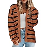 PRETTYGARDEN Women's 2024 Fall Striped Open Front Cardigan Sweaters Chunky Knit Long Sleeve Loose Trendy Winter Cardigans