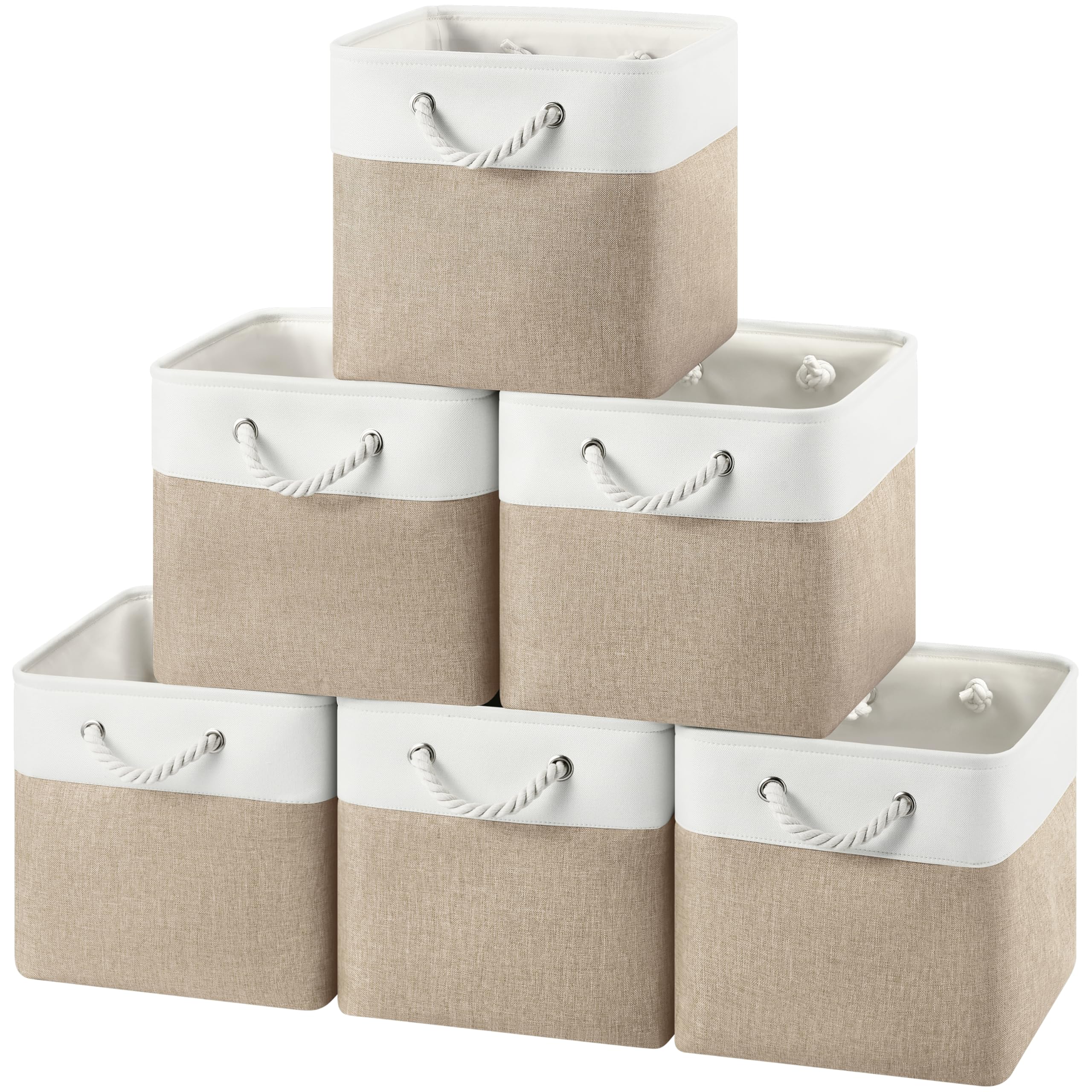 Photo 1 of HUZNXVY 12x12 Storage Cube Bins, 6 Pack Reinforced Bottom Cardboard Foldable Box, Organizer for Closet Shelves, Heavy Home Storage Baskets (White Khaki)