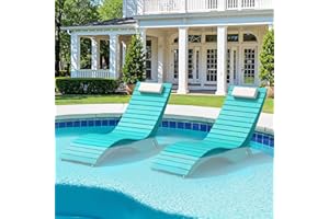 Homenjoy Pool Lounge Chairs - Anti-Floating HDPS Design for Pools & Backyard Sun Decks, Weighted Pool Chairs and Lounges for Poolside or Outside, Includes Headrest, Aruba Blue
