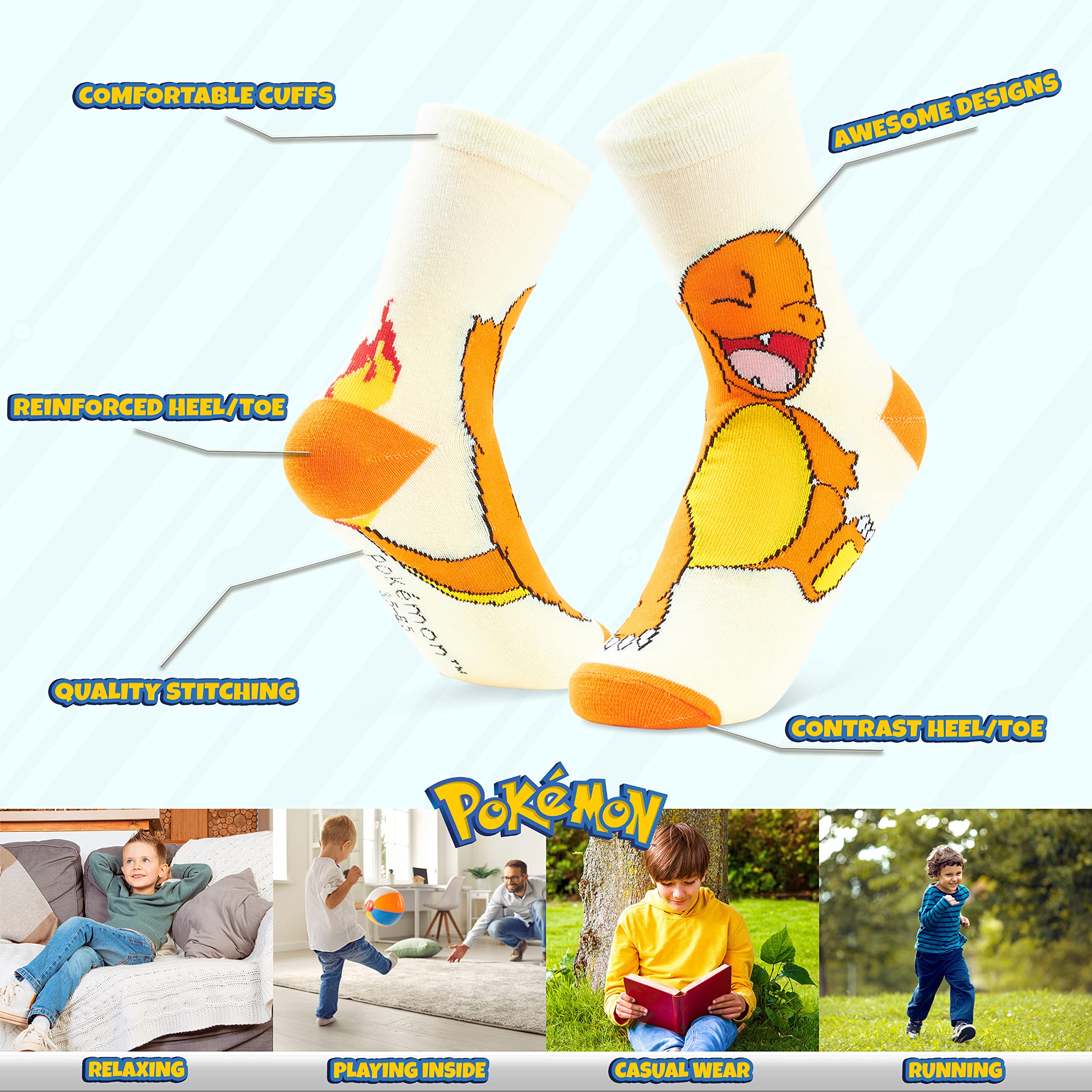 Pokemon Boys Socks 5 Pack Pikachu Ankle Socks Stretchy Breathable Crew Socks for Boys Girls Teenagers Women - Pokemon Gifts