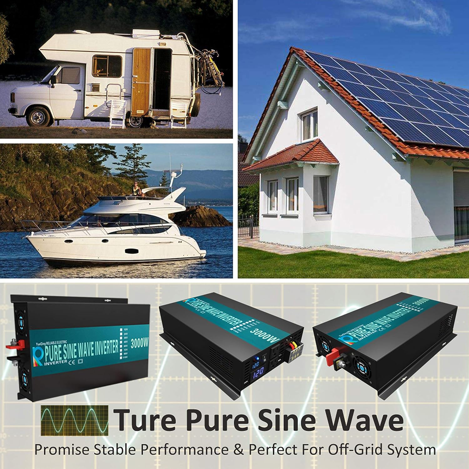 WZRELB 3000watt Pure Sine Wave Inverter 12V DC to 120V AC 60HZ with LED Display Car Inverter Generator (RBP300012B1): Electronics