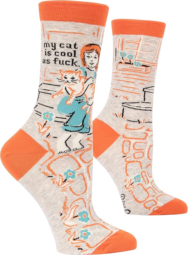 Women's Crew Socks Blue Q My Cat Is Cool as F*** SW465 Amazon.co.uk Clothing