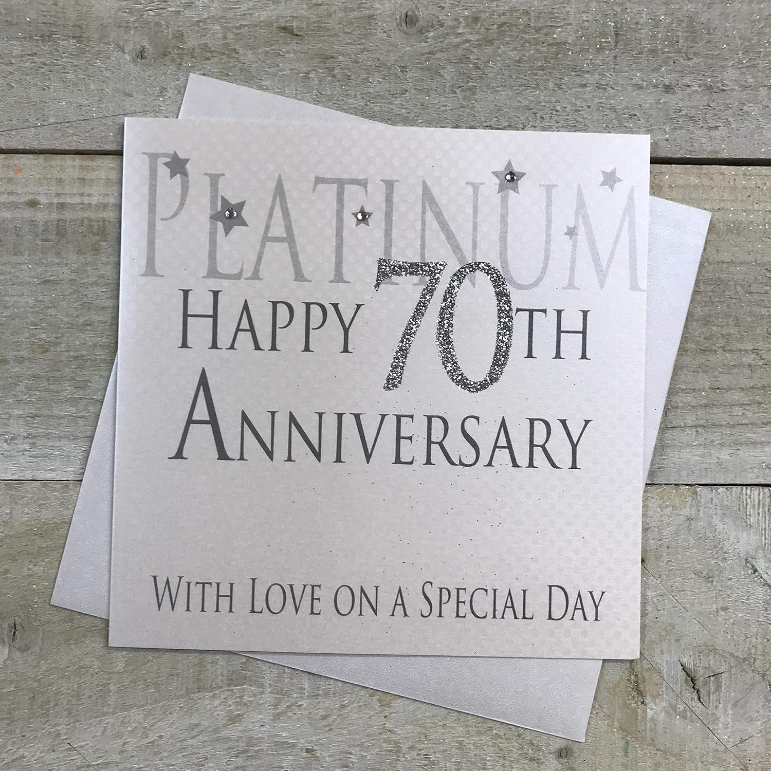 WHITE COTTON CARDS Platinum Happy 70th Love On A Special Day, Handmade Anniversary Card (Code AW70), 16cm x 16cm