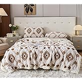 LEVINIS Boho Sherpa Throw Blankets 60'' × 80'', Sherpa Fleece Blanket for All Season, Southwestern Aztec Throw Blankets for Bed/Couch/Sofa/Office/Camping, Coffee