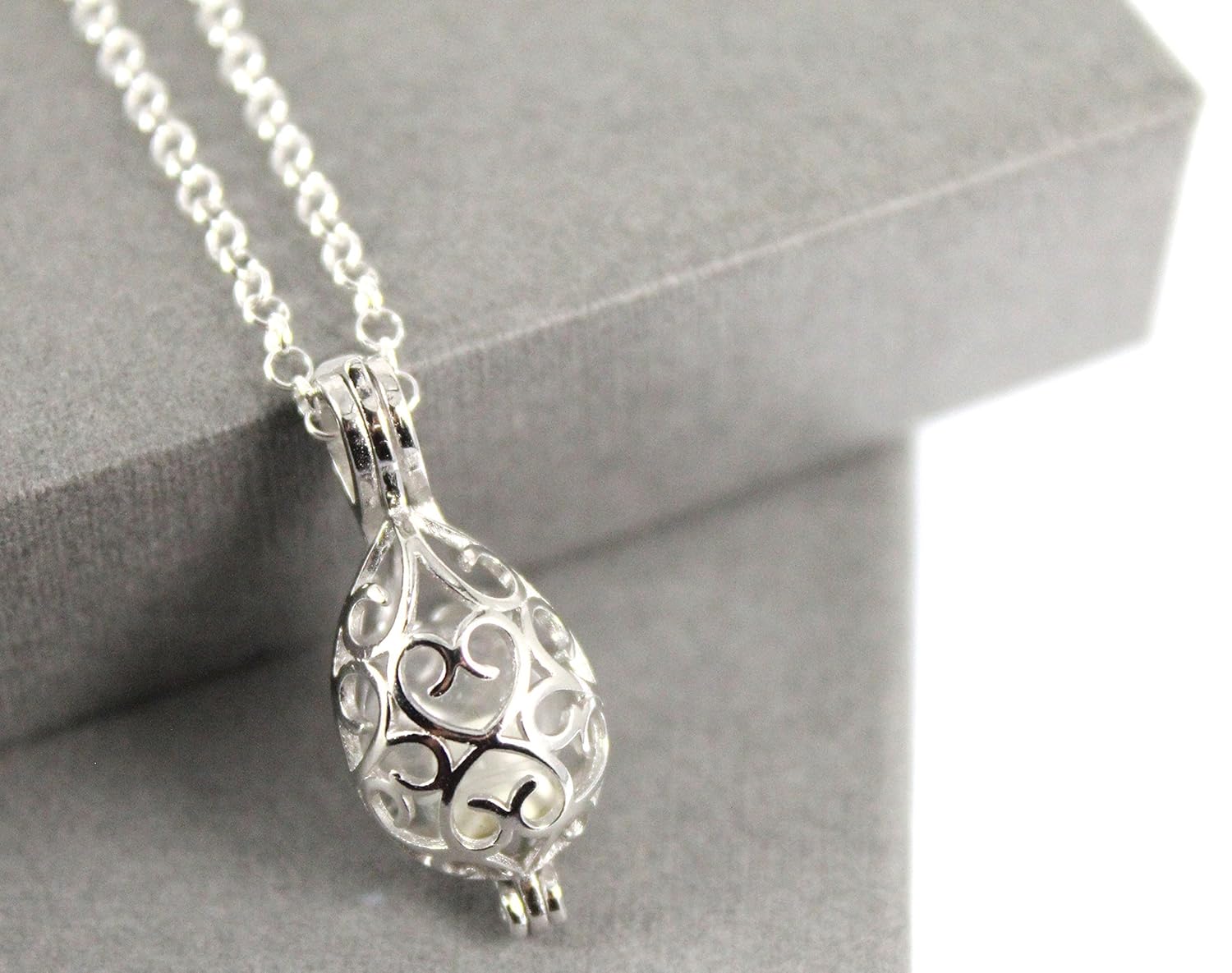 Sterling Silver Openwork Teardrop Locket with Fillable Glass Orb