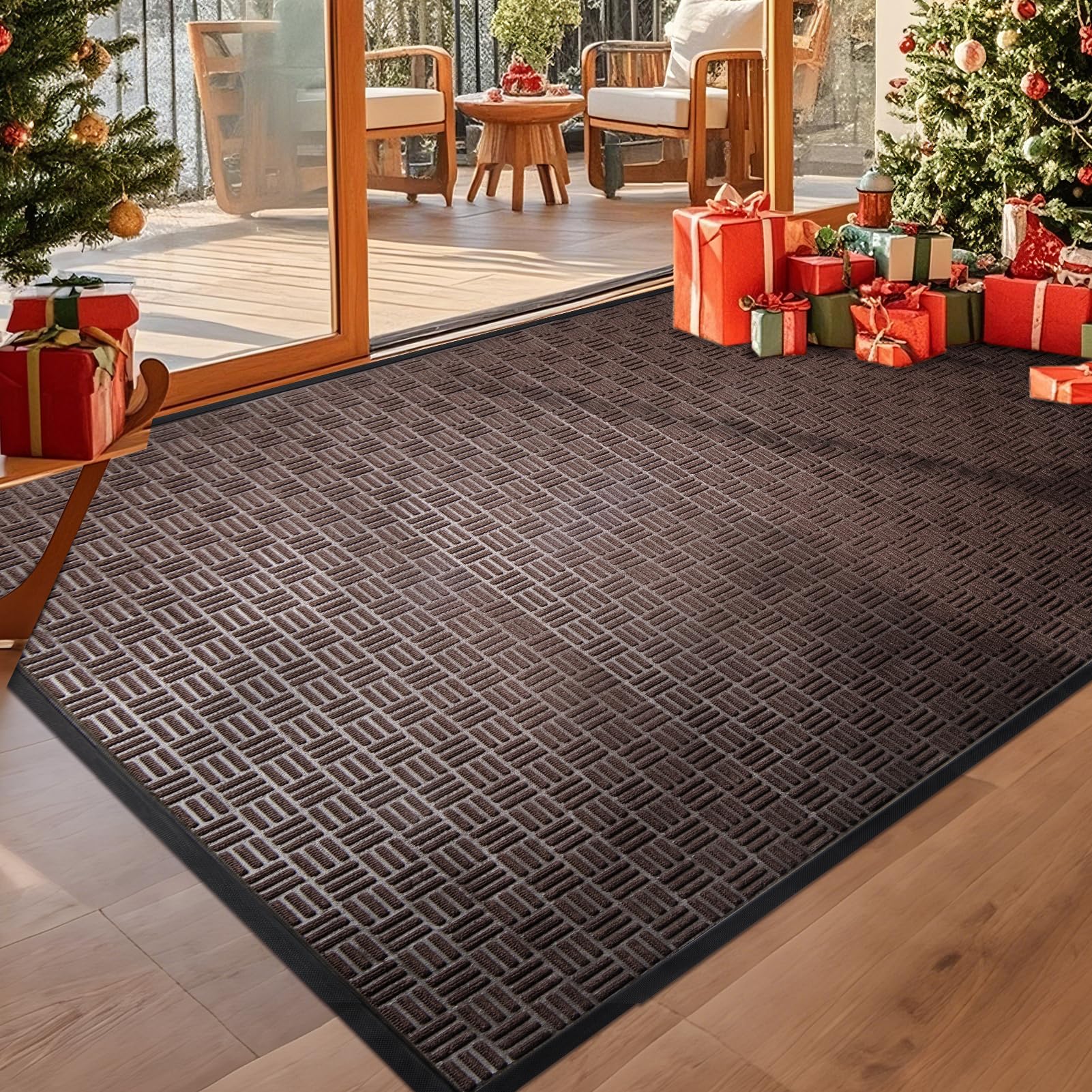 mibao front door mat, heavy duty durable welcome mat for outdoor indoor, dirt trapper waterproof sup