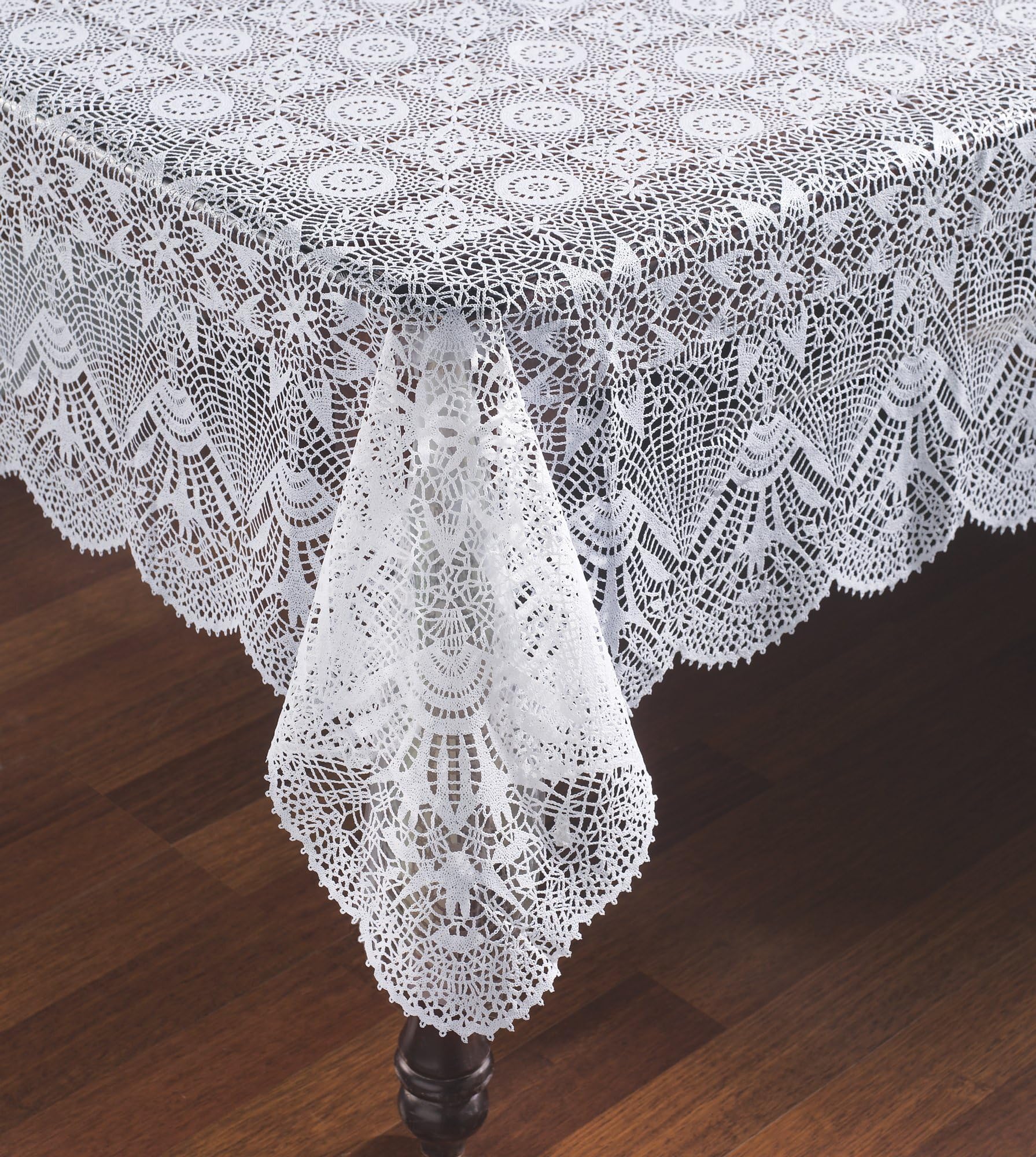 The Paragon Vinyl Lace Tablecloth - Starburst Faux Crocheted Lace Tablecover is Reusable and Protects Surface from Scratches (60x90)