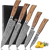 Wakoli EDIB Pro 5-Piece Damascus Knife Set – Professional Chef Knives Set with VG10 Core Blades, 67-Layer Damascus Steel and Ergonomic Pakkawood Handles – Premium Kitchen Knives in Wooden Gift Box