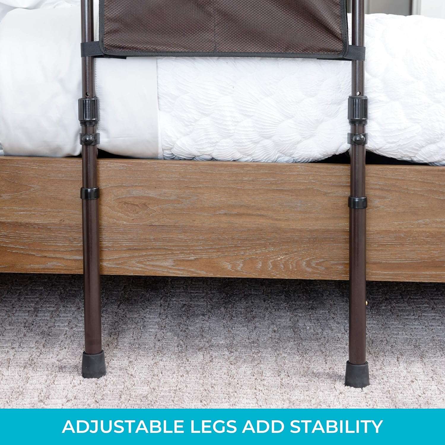 Stander Stable Rail, Bed Assist Rail for Elderly Adults, Senior Bed Handle with Adjustable Legs and Organizer Pouch: Health & Personal Care