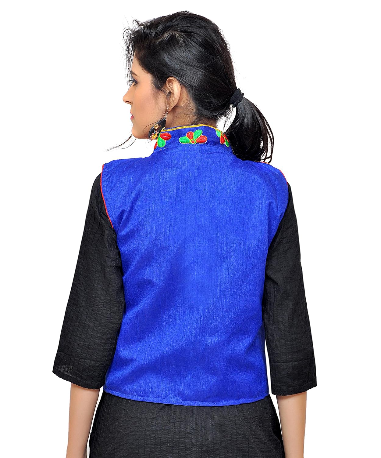 banjara women's cotton blend kutchi jacket/koti (mjk-skeri04) - blue