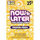 Now and Later Tropical Punch Flavored Candy Twenty Four 6-piece Bars, 22.32 OZ.