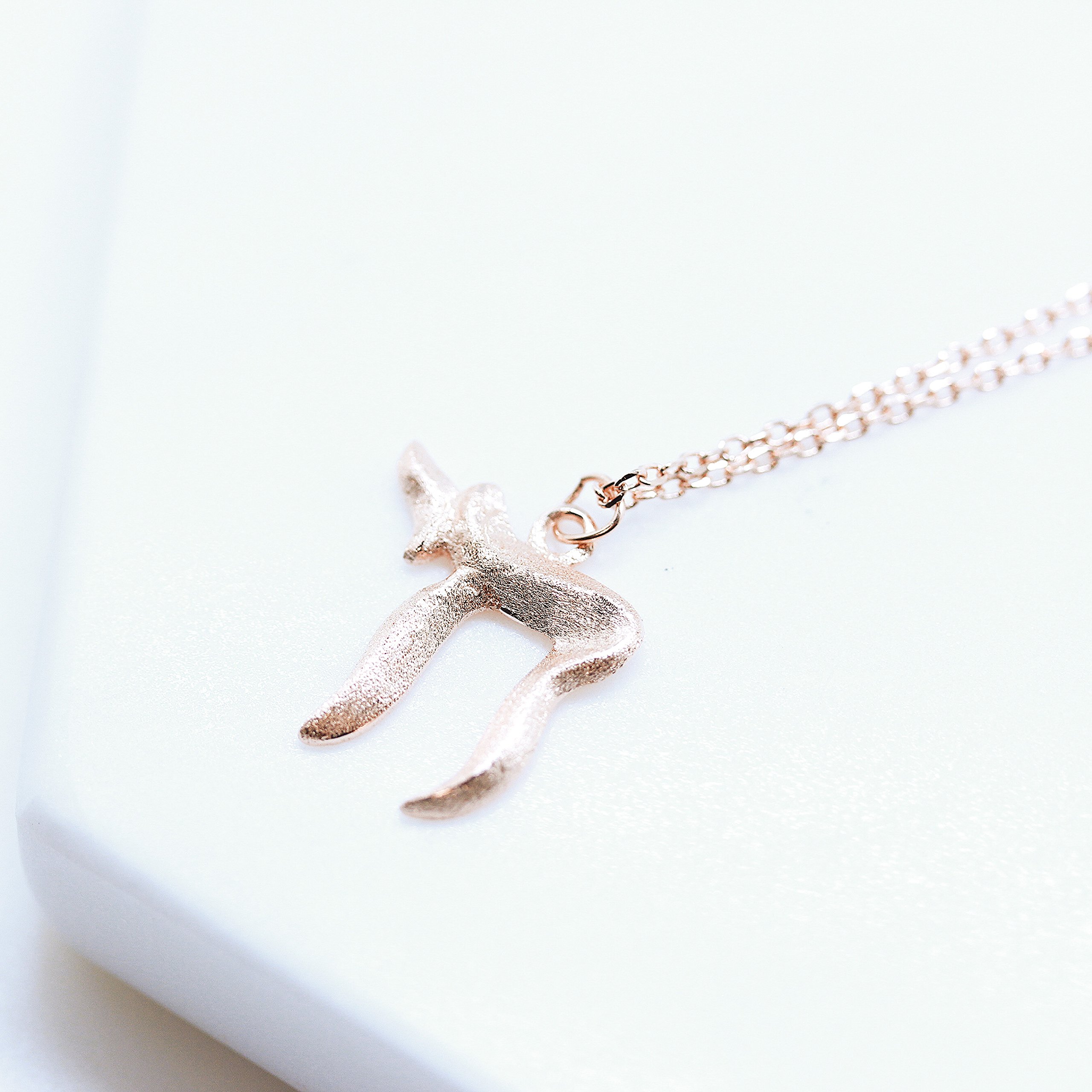 Rose Gold-Plated Sterling Silver Matte Finish Hebrew Letter Chai Sign of Life Pendant Necklace, 18\