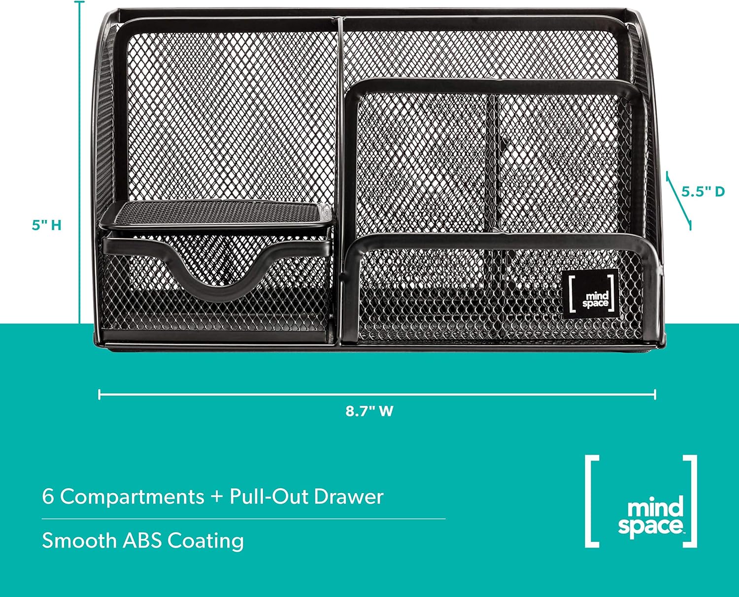 Mindspace Office Desk Organizer with 6 Compartments + Drawer | The Mesh Collection, Black: Home Improvement