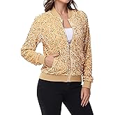 Anna-Kaci Women's Sparkly Sequin Jacket Zipper Long Sleeve Glitter Sequin Bomber Jacket with Pockets