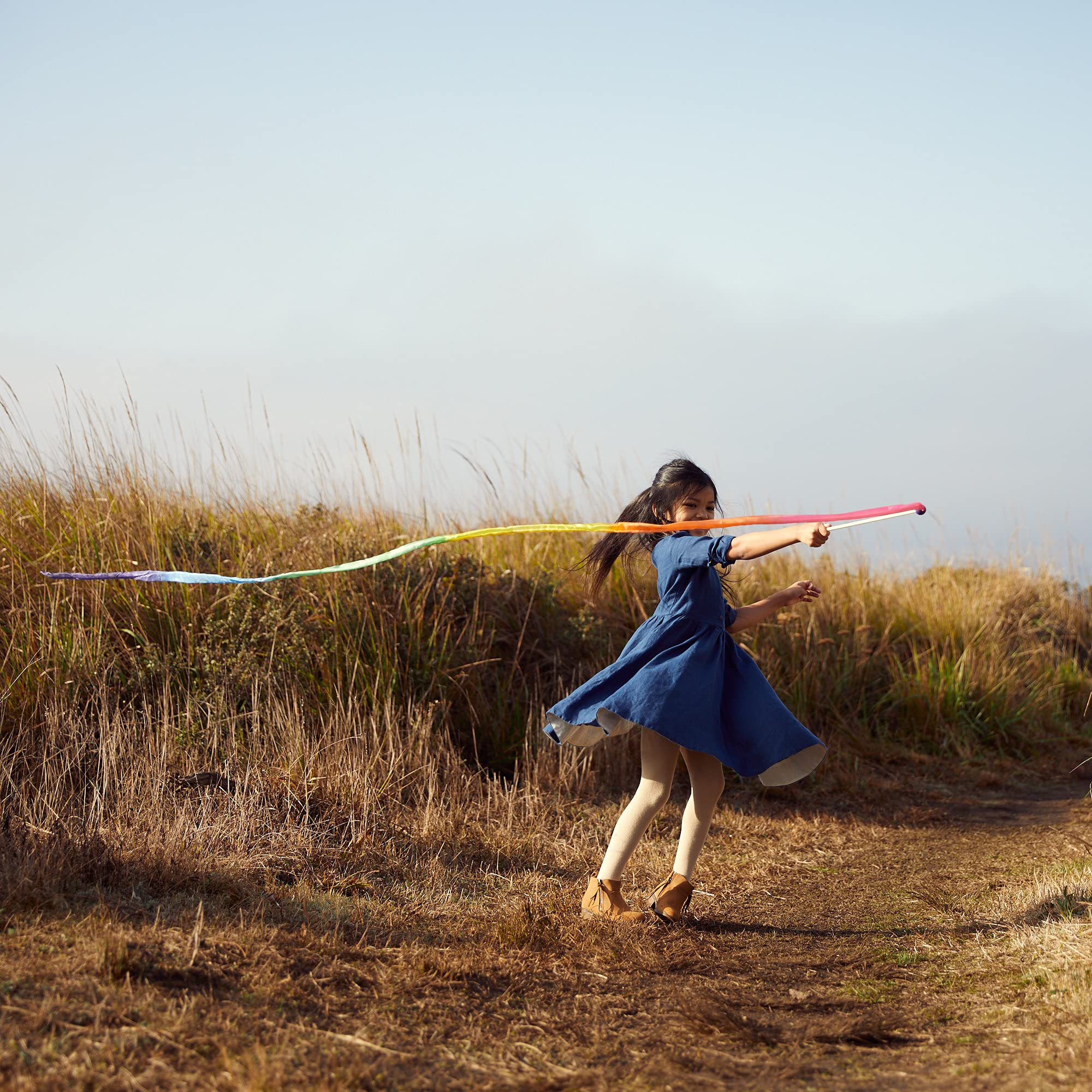 Sarah's Silks Rainbow Streamer - 8' Long Ribbon Wand for Kids, Pretend Play, Dance, Baton Stick Twirling, and Gymnastics Party Favors | 100% Silk and Wood Montessori and Waldorf Toys