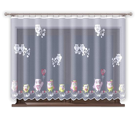 Promag Vorhang Gardine mit Kräuselband Kinderzimmer Kindergardine Junge Weiß 300 cm Extra Breit Motiv Scheibengardine Kurzgar