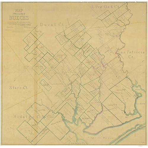 Nueces County, Texas 1859 Old Wall Map Reprint With