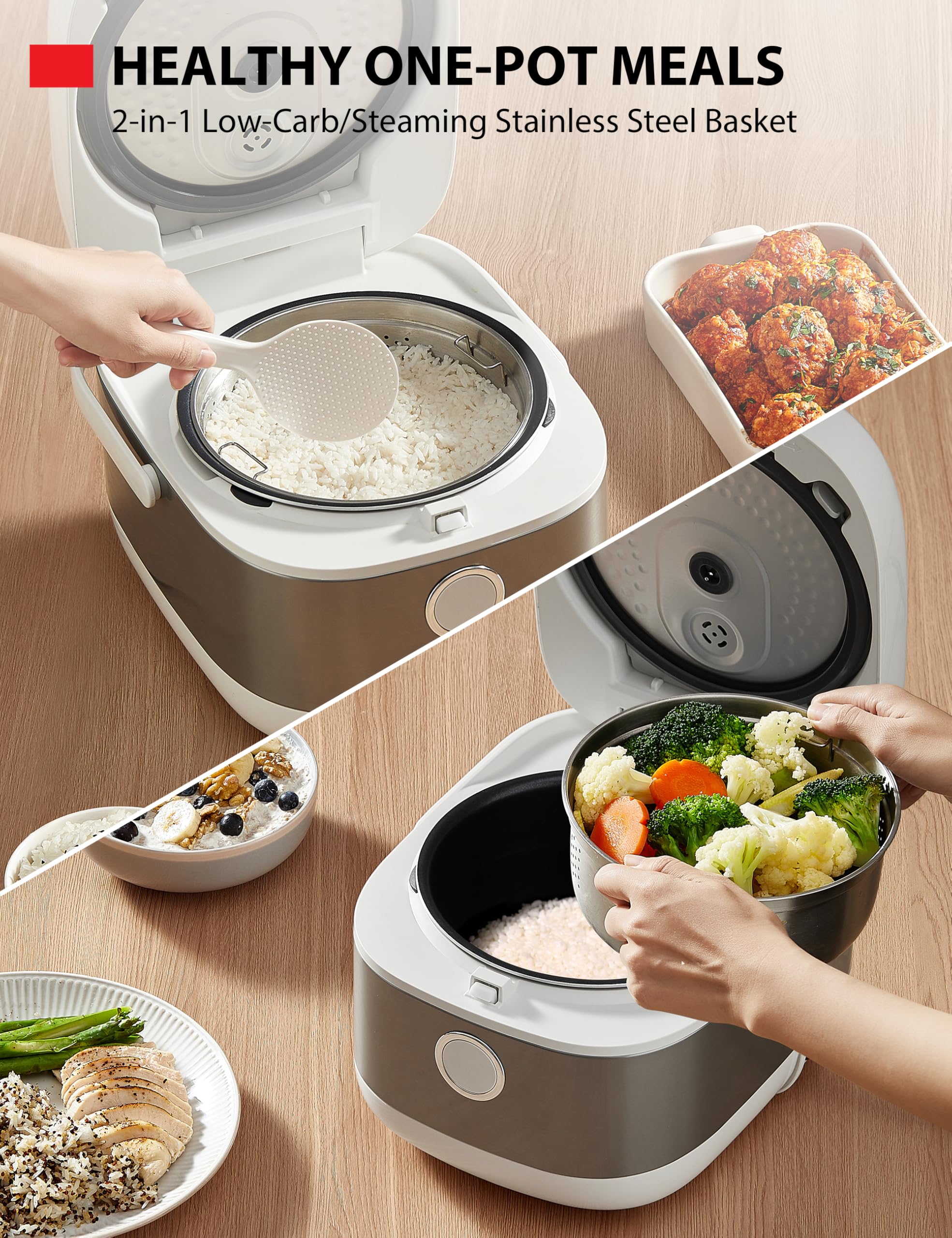 TOSHIBA Induction Heating Rice Cooker - Low Carb, Low Sugar, Digital Steamer, 5.5 Cups (Uncooked), 8 Cooking Functions, 24H Timer & Auto Keep Warm, Silvery white
