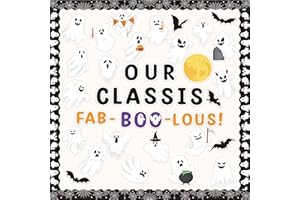 B1ykin 134Pcs Halloween Ghost Bulletin Board Decoration Set, Ghosts Patterned Paper Cutouts Blackboard Borders, Moon Bats Name Tag Chalkboard Wall Party Supplies for Classroom Elementary School Home