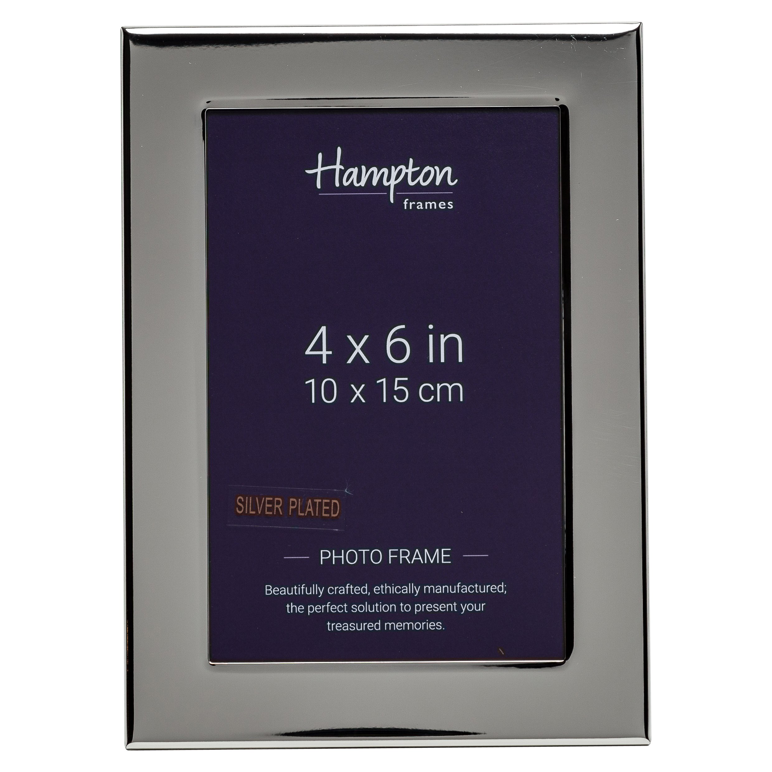 Hampton Frames | WOBURN 4x6 Picture Photo Frame | Silver Plate, Glass, 10x15cm | Engravable, Velvet Back, Freestanding | Display for Portrait or Landscape Photos
