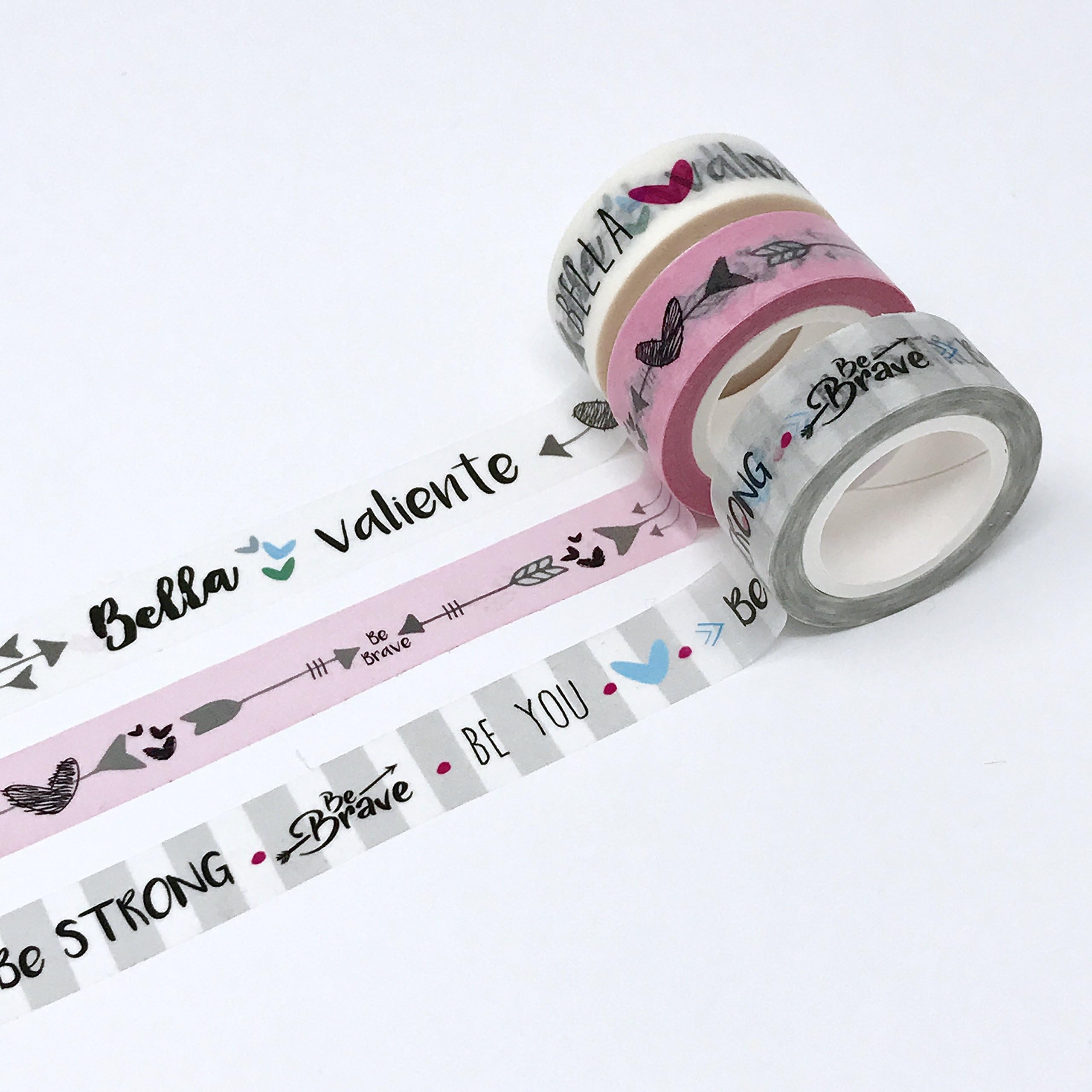 Limited Edition Set of Three Washi Tapes by Peony Creations - Be Brave Series - Decorative Masking Tape Collection Designed for Bible Journaling, Messages Both in English and Spanish