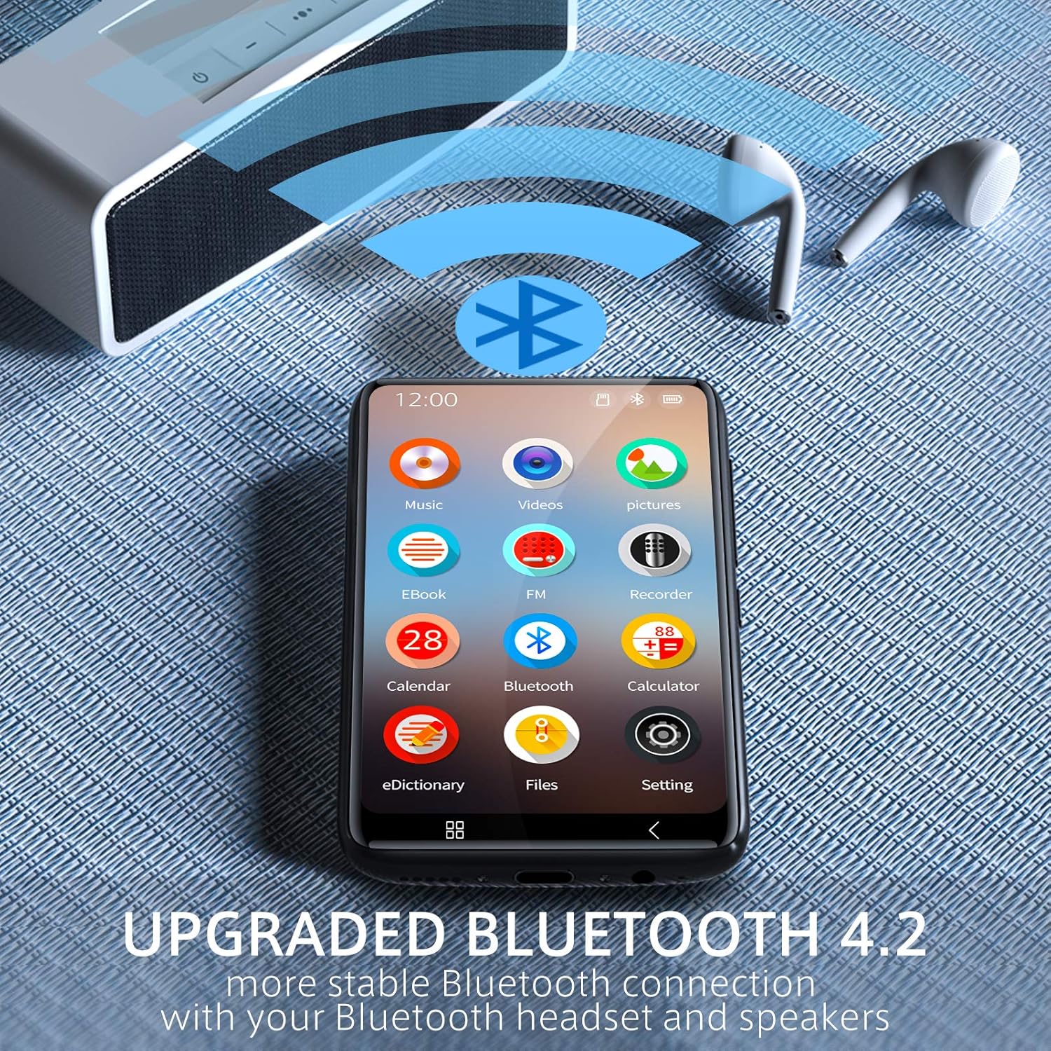 TIMMKOO MP3 Player with Bluetooth, 4.0" Full TouchScreen Mp4 Mp3 Player with Speaker, 8GB Portable HiFi Sound Mp3 Music Player with FM Radio, Voice Recorder, E-book, Supports up to 128GB TF Card Black: Electronics