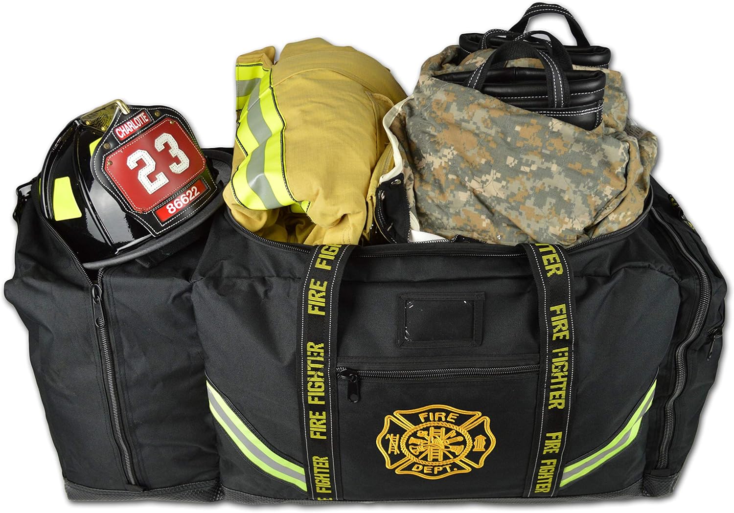Lightning X Customizable Premium 3XL Firefighter Step-in Turnout Fire Gear Bag w/Embroidered Name - BLACK