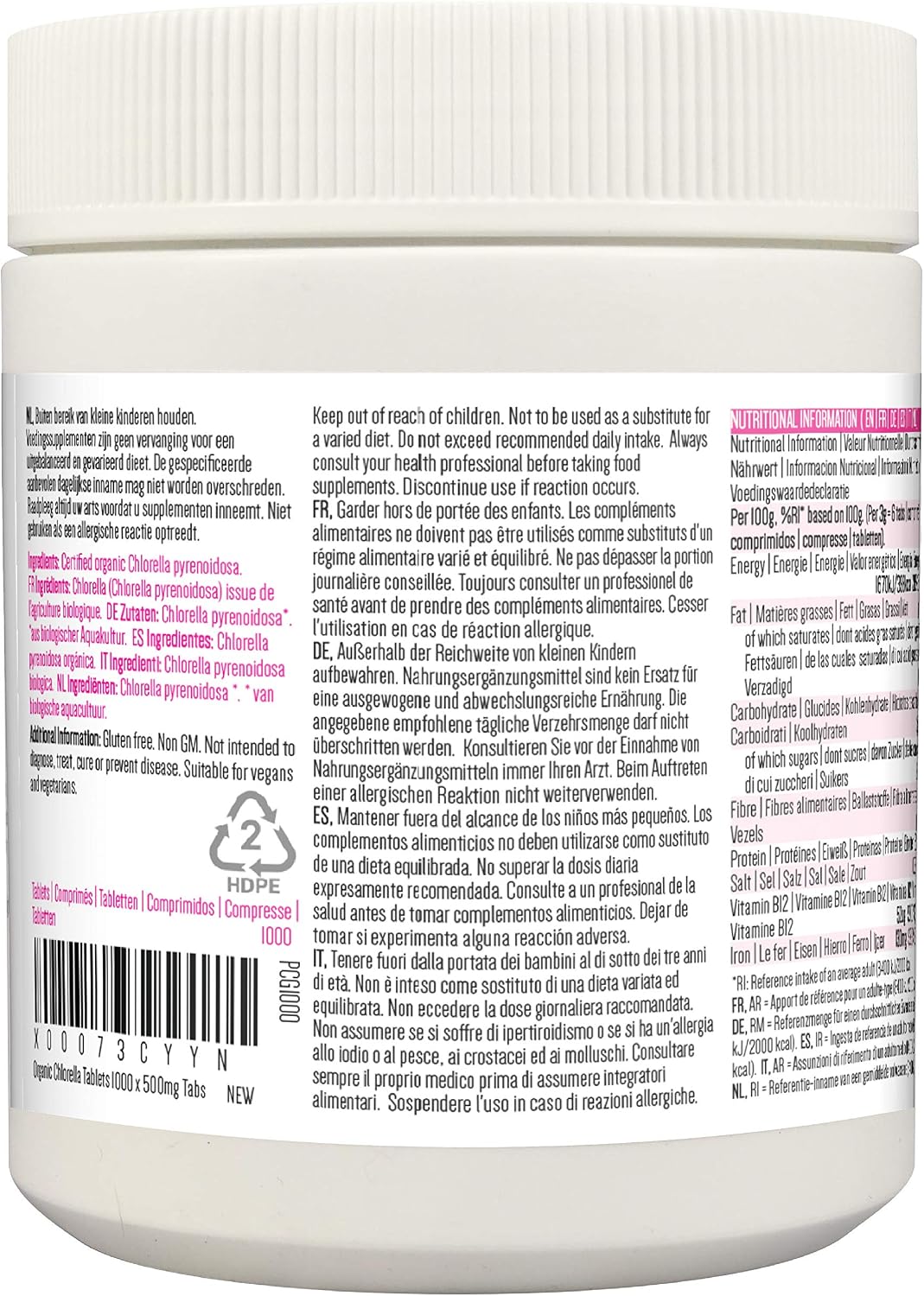 PINK SUN Organic Chlorella Tablets 500mg x 1000 Tabs Pyrenoidosa Broken Cell Wall Cracked Gluten Free Non GMO Vegetarian Vegan Certified Organic by The Soil Association 500g Bulk Buy - Image 4