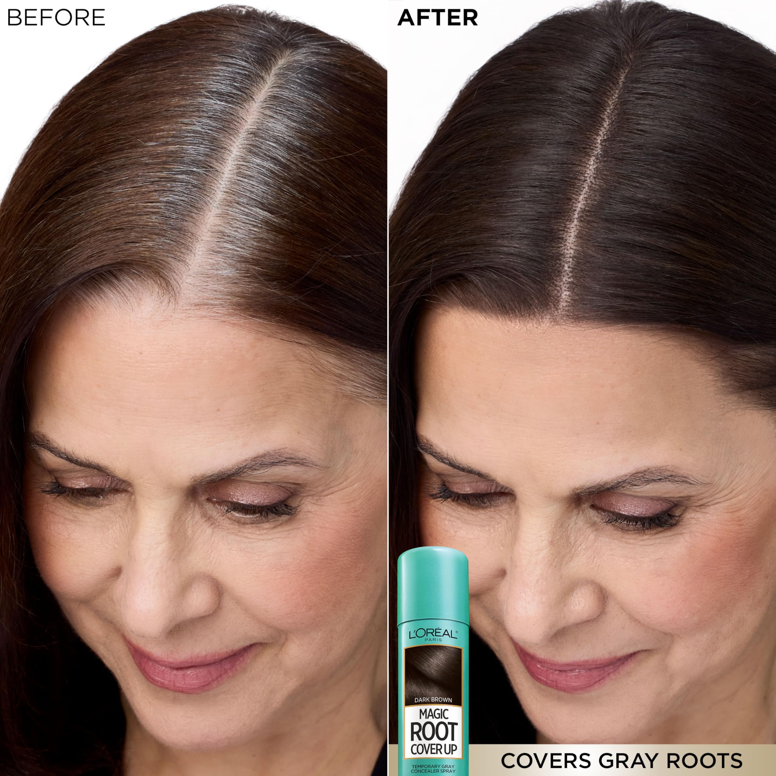 L'Oreal Paris Root Cover Up Temporary Gray Concealer Spray, Hair Color Spray with Filling & Thickening Coverage, Dark Brown, Packaging May Vary