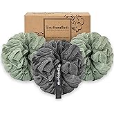 myHomeBody Large 70g Loofah Sponge, Body Scrubber, Bath Sponge, Loofah for Women, Men, Exfoliating Sponge Shower Pouf with Activated Charcoal - 3 Pack, 2 Sage Green + 1 Graphite Gray