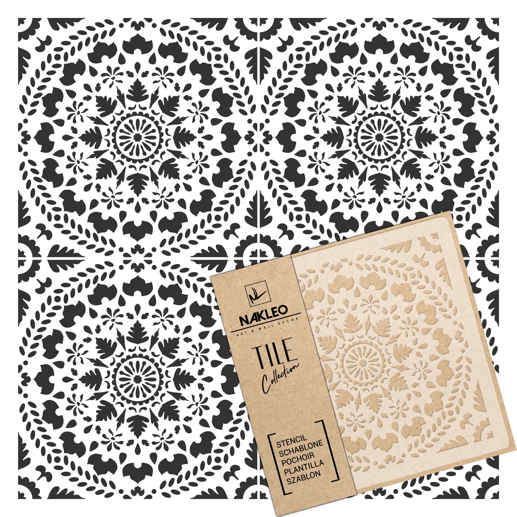 NAKLEO Tile Painting Stencil 30x30 cm, Caria Spanish Moorish Circle Moroccan, Plastic Reusable Template, Home Decor Craft DIY, Floor Concrete Patio Wall - Terracotta