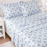 Intelligent Design Floral Ruffle Twin XL Sheet Set 3 Piece, White/Blue | Lightweight Brushed Microfiber Sheets Deep Pockets, Super Soft &amp; Wrinkle Free, All Season, Farmhouse Style, OEKO-TEX Bedding