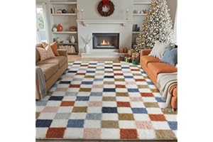 PureCozy Checkered Rug 8x10 for Living Room, Modern Rainbow Shag Rug Washable Non-Slip Large Area Rug Super Soft Indoor Fuzzy Carpet Fluffy Rugs for Bedroom Home Aesthetic Decor