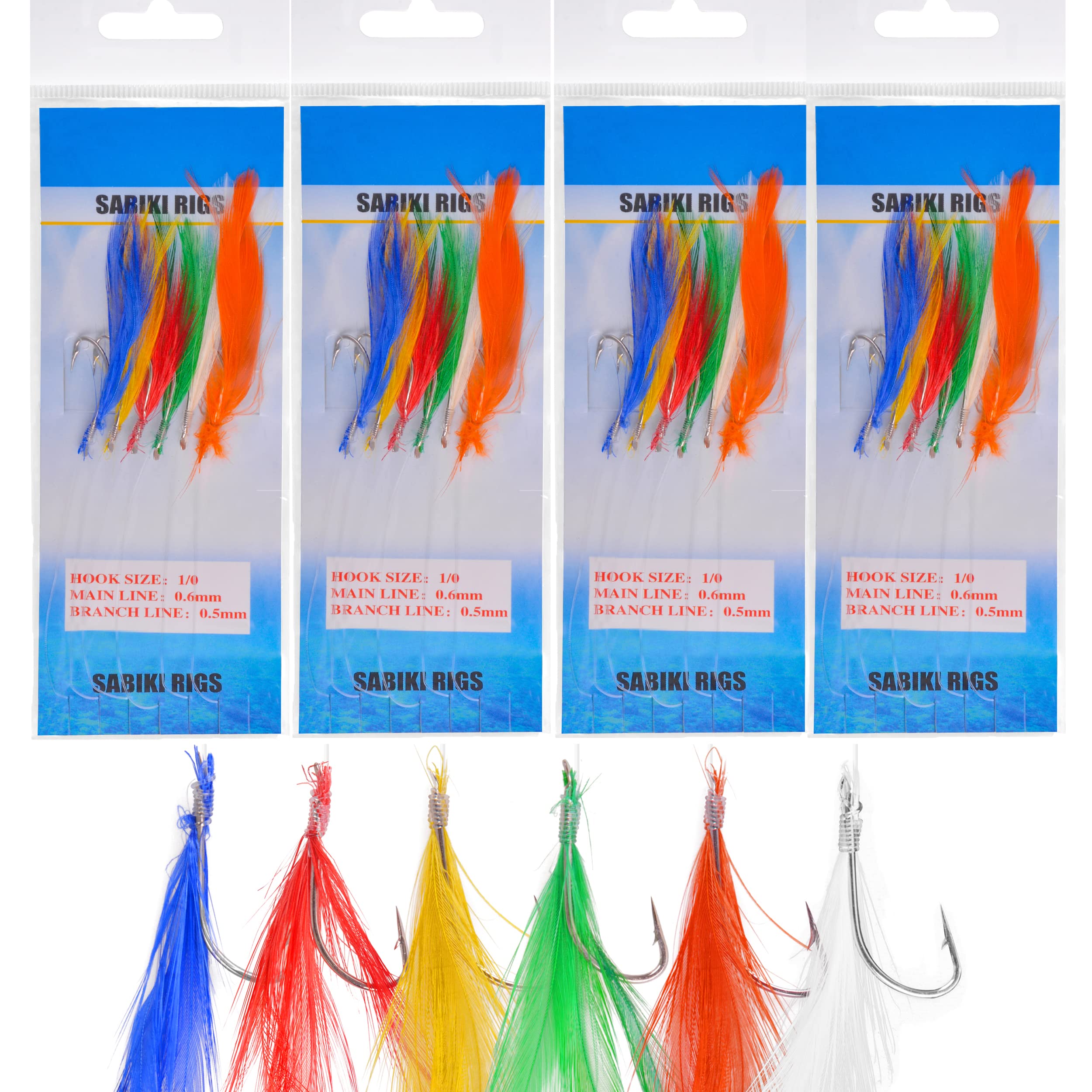 Mackerel Feathers Rigs Colorful Mackerel Lures with 6 Hook Positions Fishing Rigs for Sea Boat Beach Pier (5 Packs)