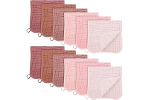 SWEET DOLPHIN 12 Pack Muslin Burp Cloths Large 100% Cotton Burping Clothes for Baby Drool - Absorbent and Soft Boys & Girls Milk Spit Up Rags for Newborn Essentials Registry - Dewy Petal