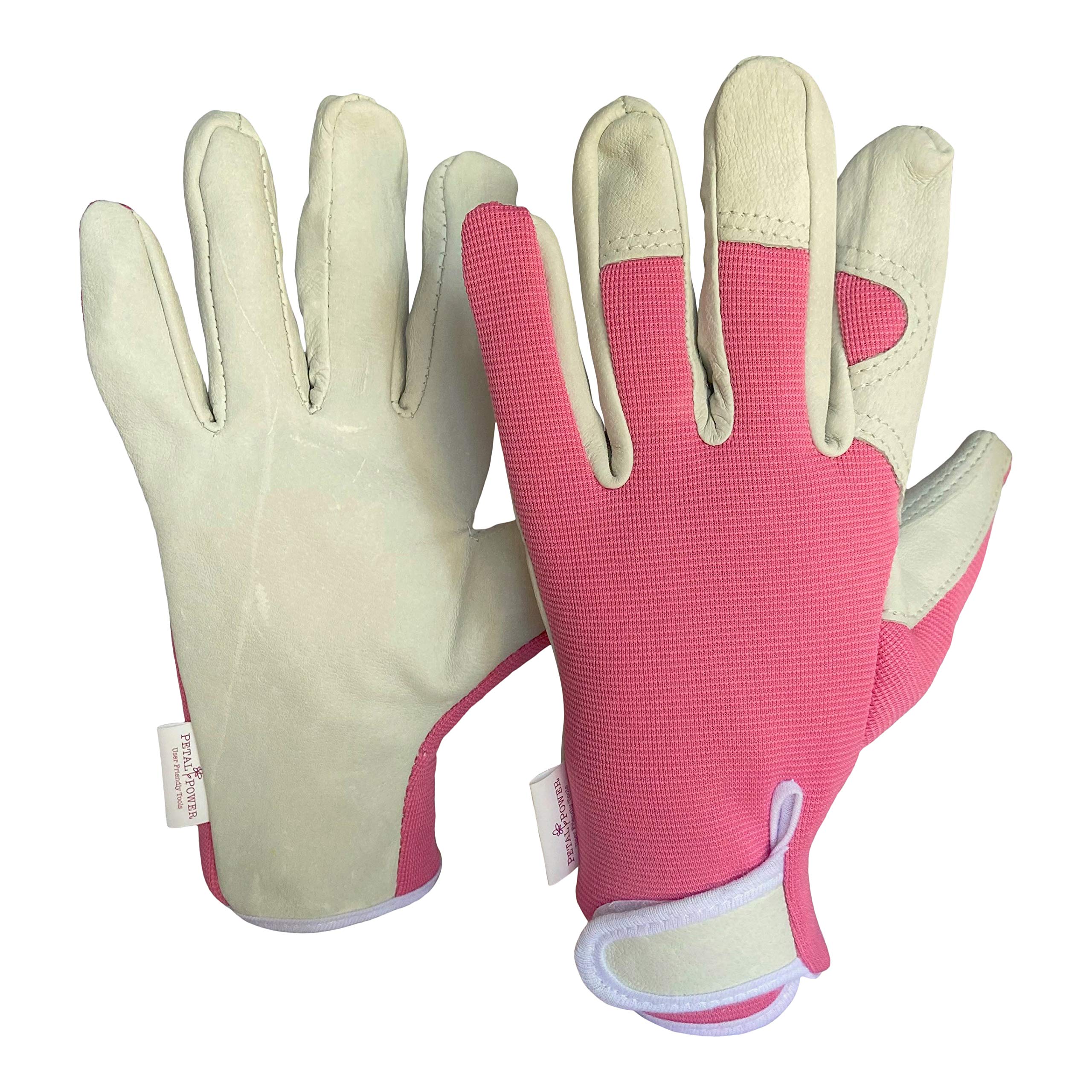 Petal Power Ladies Leather Gardening Gloves One Pair - Work Gloves for Women for Garden and Household Tasks (Medium, Pink)
