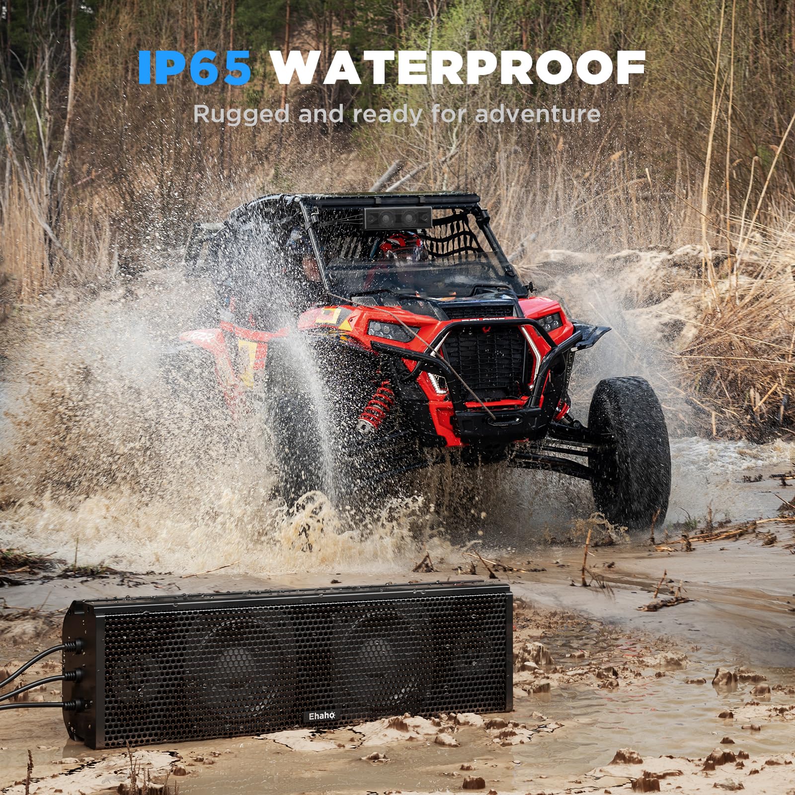 Ehaho 17 Inch UTV Sound Bar, ATV SoundBar Bluetooth with RGB Lighting, IP66 Waterproof Golf Cart Sound Bar, Amplified Powersports SXS SoundBar, UTV Speakers Compatible with Polaris RZR Can-Am (MT4100)