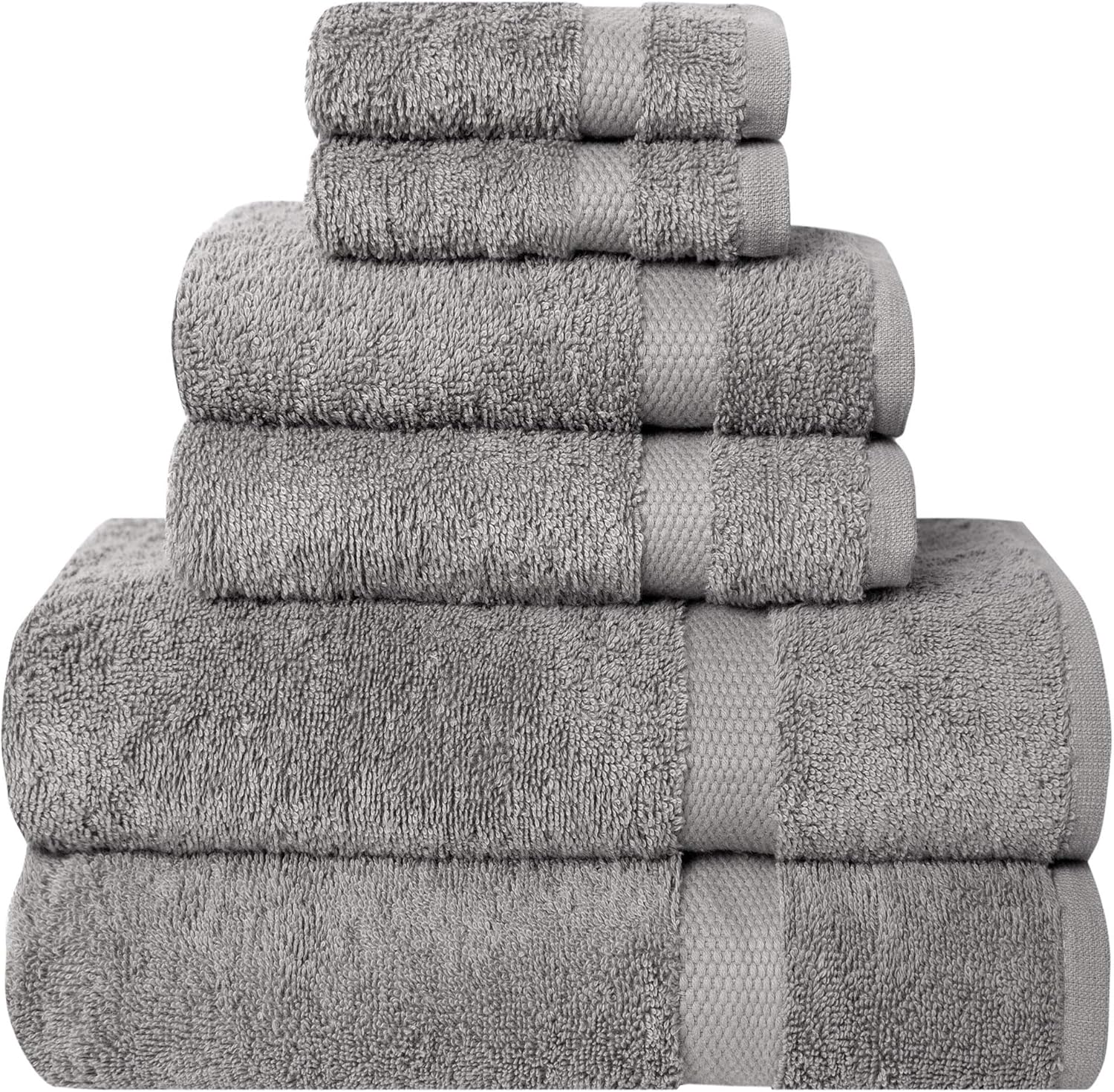 Pleasant Home Bath Towels Set – 6 Piece Bath Set - 2 Bath Towels, 2 Hand Towels & 2 Wash Cloths - 100% Cotton - 580 GSM – Lightweight, Soft & Absorbent – Durable (Grey): Home & Kitchen
