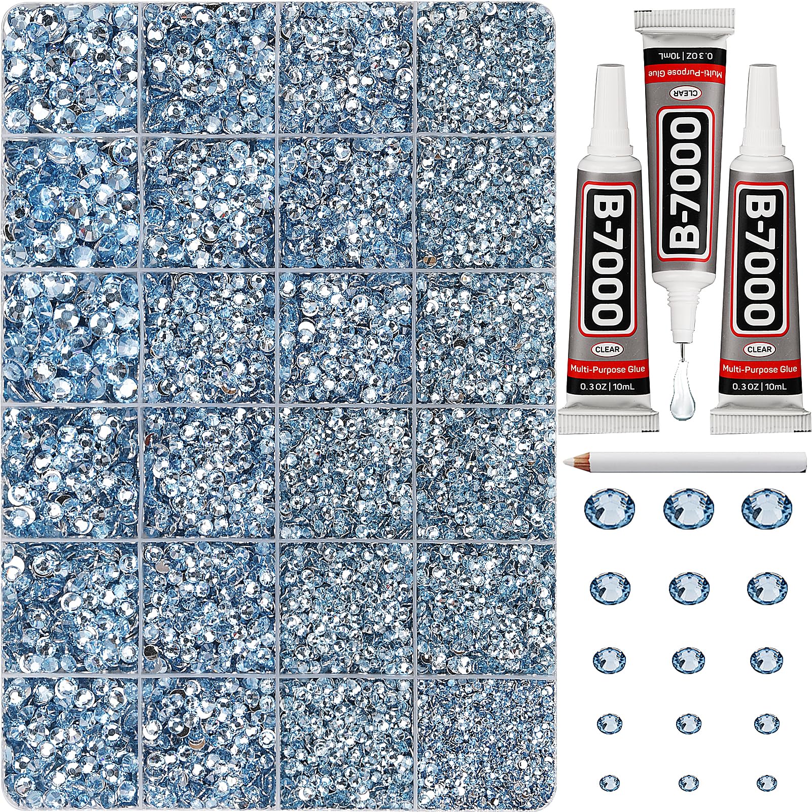Photo 1 of 30000Pcs Resin Rhinestones Set for Crafting Bedazzling, Light Blue Flatback Gems Jewels for Crafts Clothes Shoes Fabric Outfit Nails Makeup, Flat Back Crystal 2-6mm with b 7000 Glue