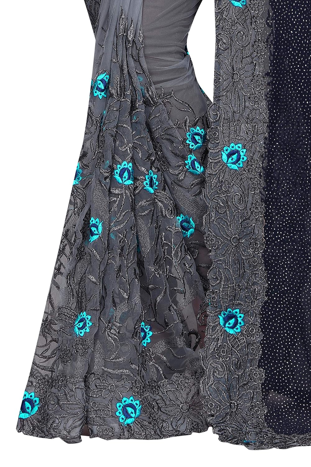 sunshine fashion women's mono net saree with blouse piece (blue_freesize)