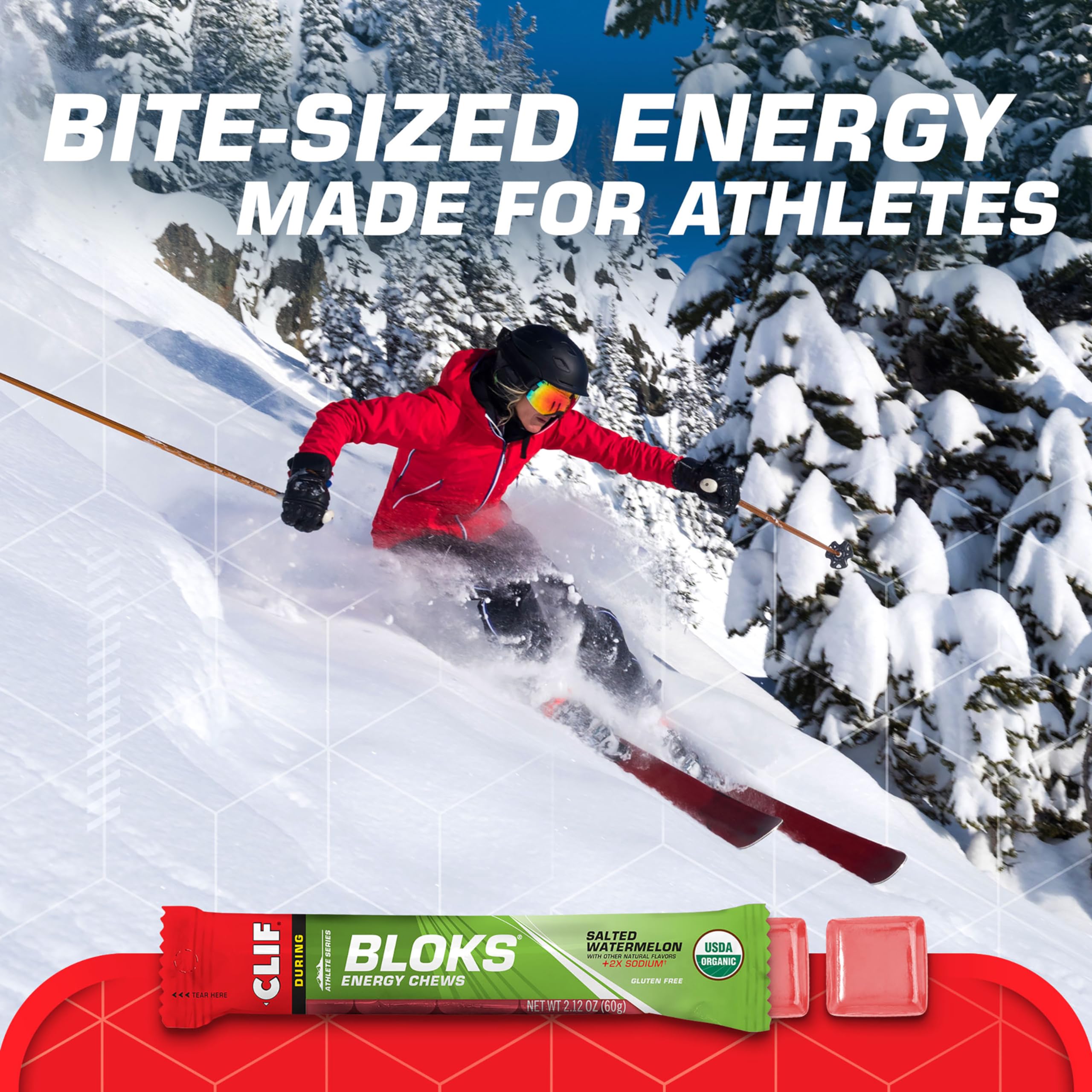 Clif Bloks Salted Watermelon Flavor with 2X Sodium - Energy Chews - Non-GMO - Plant Based - Fast Fuel for Cycling and Running - Quick Carbohydrates and Electrolytes - 2.12 oz. (18 Count)