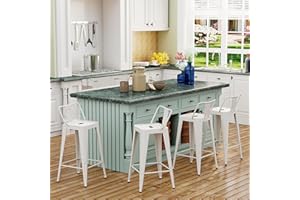 SHINEBOOM Metal Bar Stools Set of 4 Barstools Indoor/Outdoor Counter Height Bar Stools Bar Chairs, Bar Stools with Back 26" Bar Stools Counter Height for Kitchen Island Dining Room,White