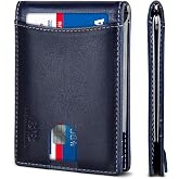 SERMAN BRANDS RFID Blocking Slim Bifold Genuine Leather Minimalist Front Pocket Wallets for Men with Money Clip Thin Mens