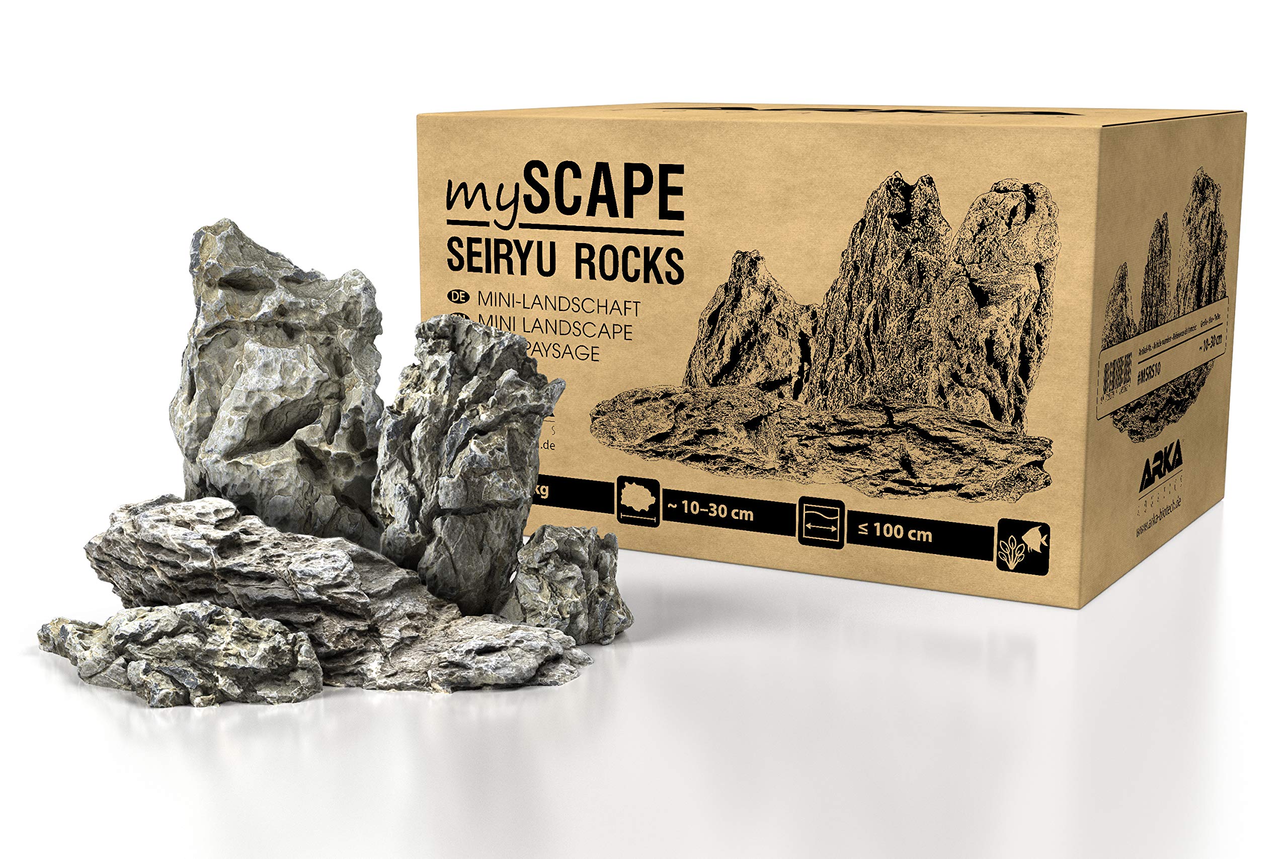 ARKA Aquatics myScape-Rocks Seiryu Mini Landscape Natural Rock for Unique Aquascapes in Any Freshwater Aquarium & Terrarium, Ideal for Aquarium Widths up to Approx. 100 cm, 10 kg, Grey
