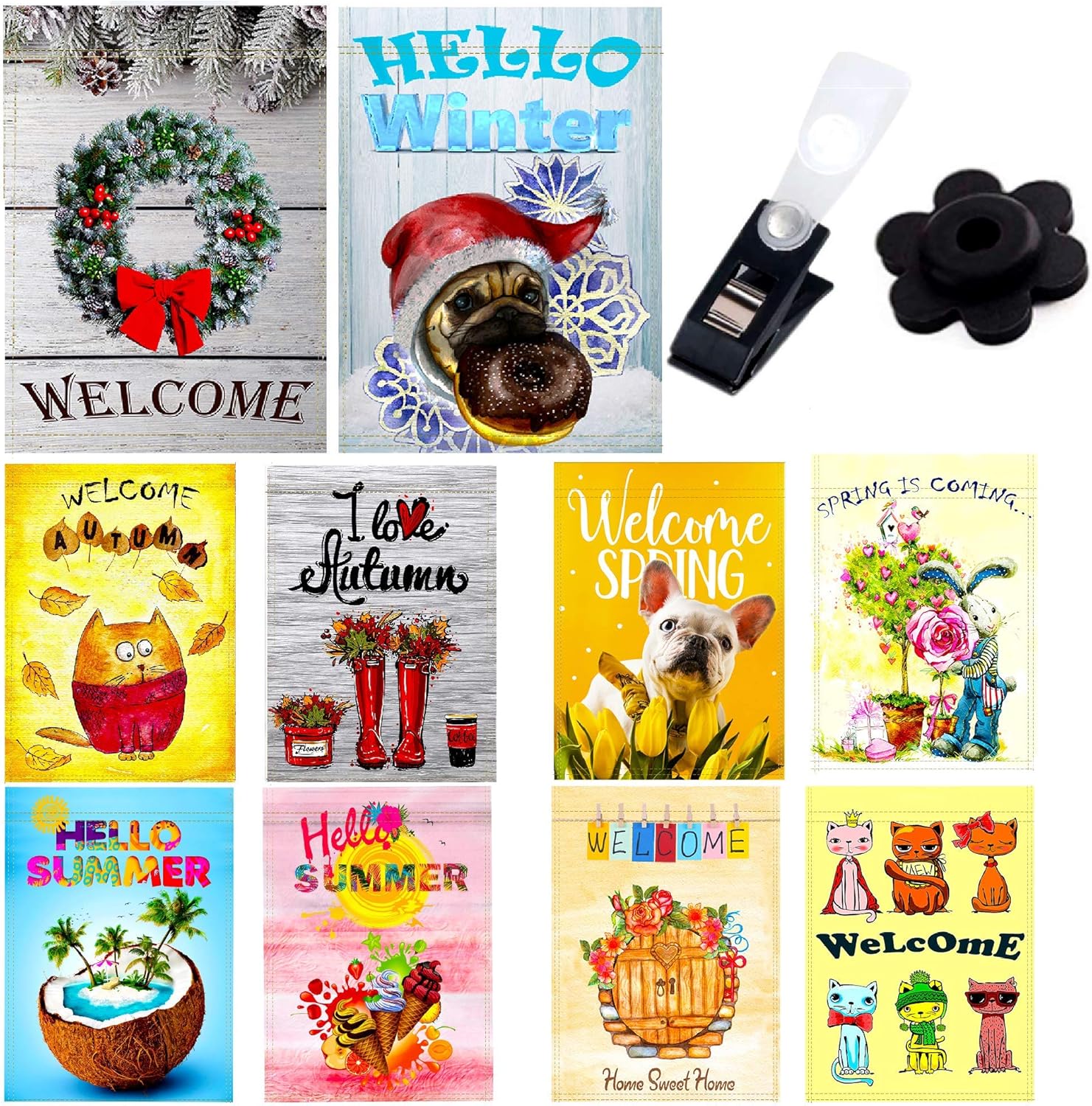 HenMik Seasonal Garden Flags for Outside Set of 10 Assorted Yard