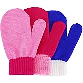 SATINIOR 3 Pairs Toddler Magic Stretch Mittens Little Girls Soft Knit Mitten Baby Boys Winter Knitted Gloves