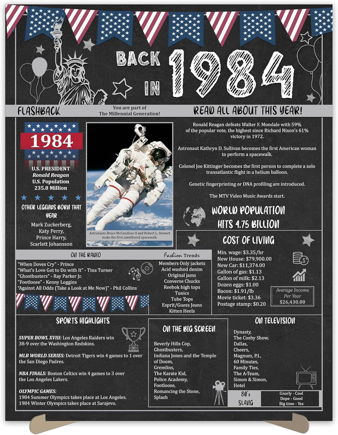 Wall Décor - 39th Birthday Party Gifts - 39 Years Old Anniversary Poster for Men or Women. Back In 1984 Party Supplies. Birthday or Wedding Gift Ideas for Home Wall Decorations. Born 39 Years ago Card 11x14 In